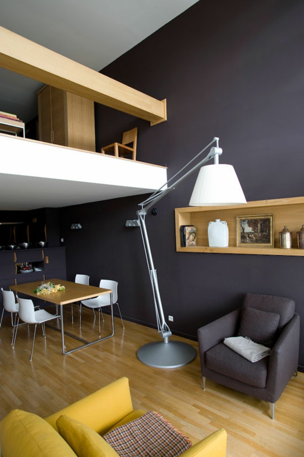 modern berendezési ötletek félemeleti étkező fa