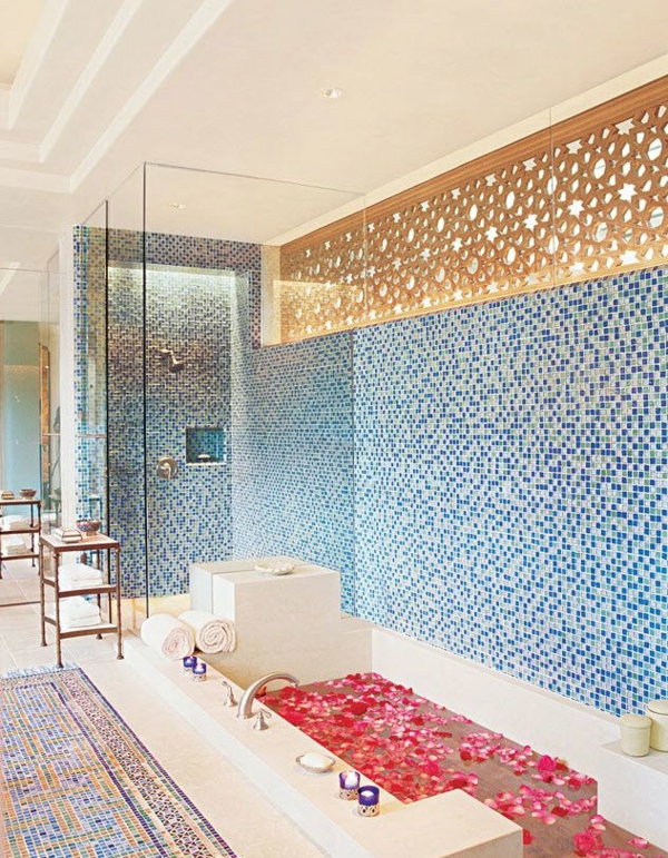 tessere di mosaico bagno insolito rivestimento della parete sfumature di blu