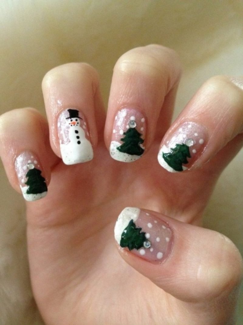 Téli körmök fenyő fák hóember köröm galéria