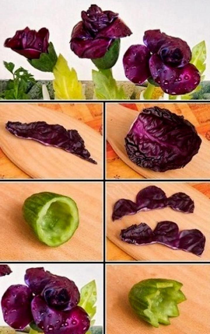 Grandes roses à base de radicchio et de concombre Grandes roses à base de radicchio et de concombre
