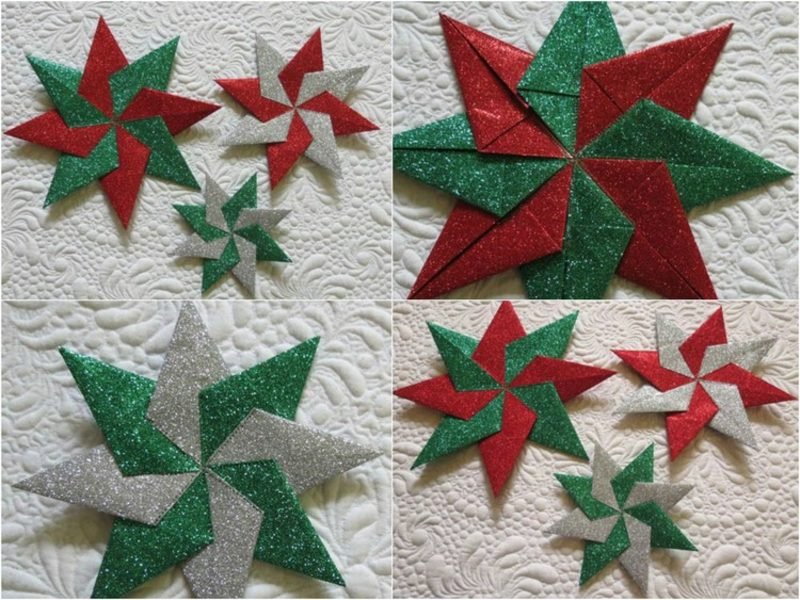 Karácsonyi dekorációs ötletek origami összecsukható csillagokkal Origami karácsonyi barkácscsillagok fényes papírból