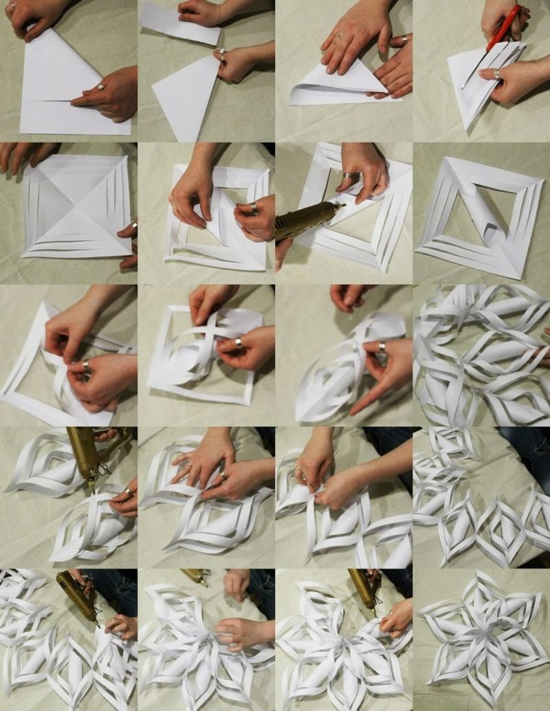 DIY 3D hópehely utasítások a képeken Origami karácsonyi 3d hópelyhek