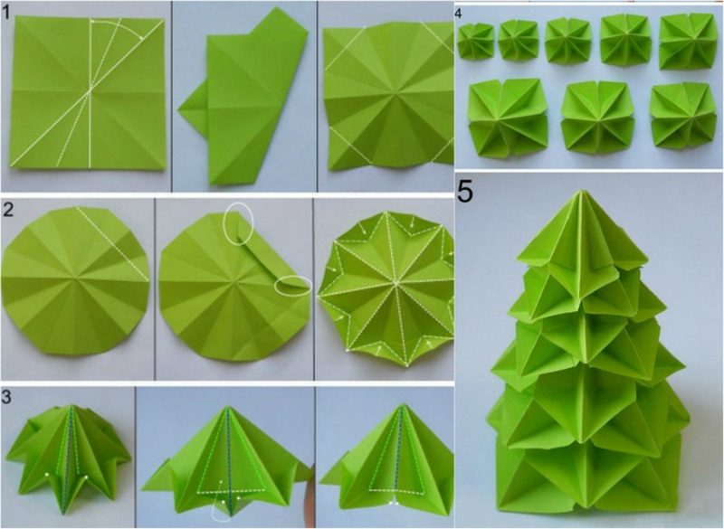 Origami összecsukható karácsonyfa utasítások Origami karácsonyi fenyőfa eredeti megjelenése