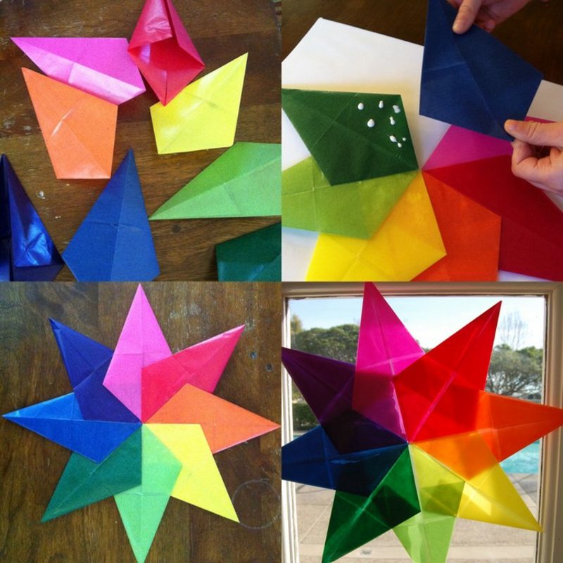 DIY ablakdekorációs csillag fényes papírból Origami karácsonyi csillag ablak dekoráció