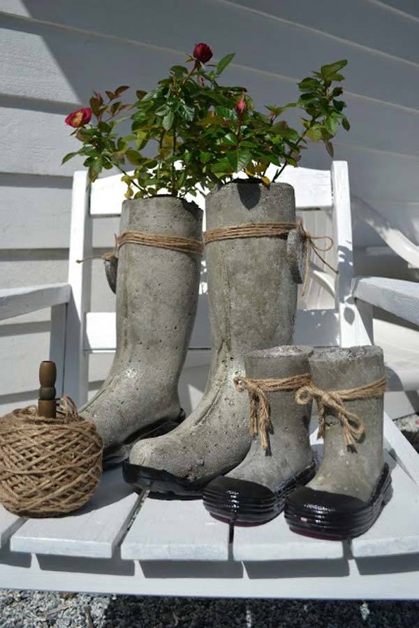 Scarpe di cemento come vasi da fiori design del giardino decorazione del giardino oggetti da giardino in cemento decorazione del giardino design del giardino