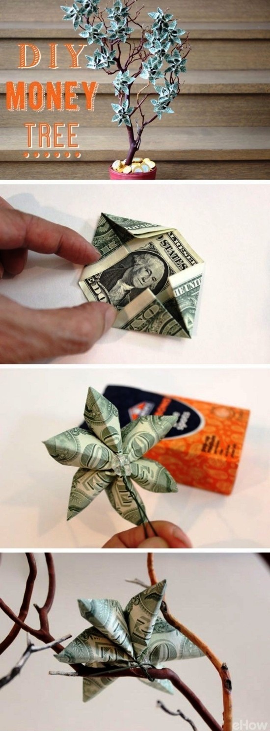 Des cadeaux en argent intelligents et pratiques font des arbres d'argent avec des factures et font des fleurs