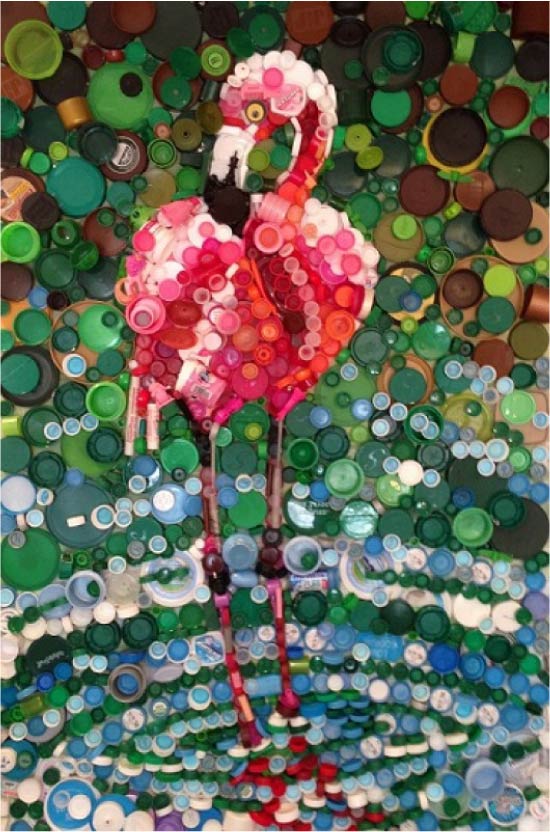 Paneel gemaakt van plastic deksels