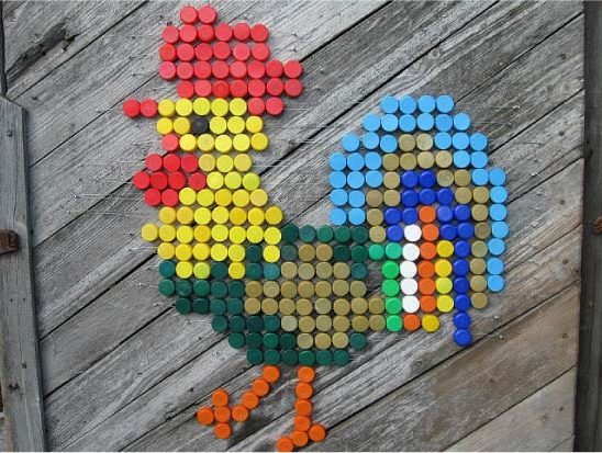 Paneel gemaakt van plastic deksels