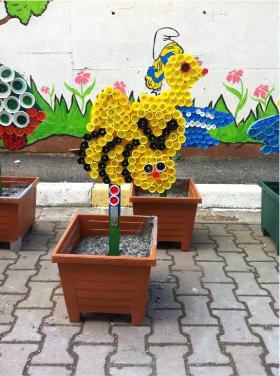 Tuindecoratie van deksels