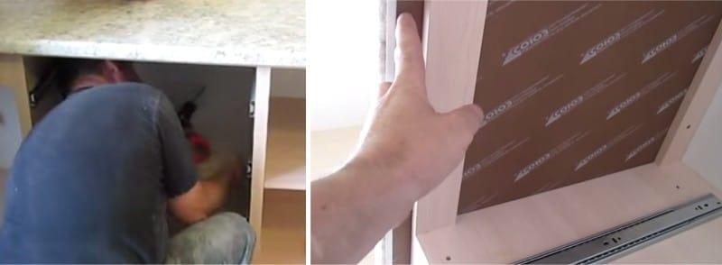 Het aanrechtblad aan het keukenblok bevestigen