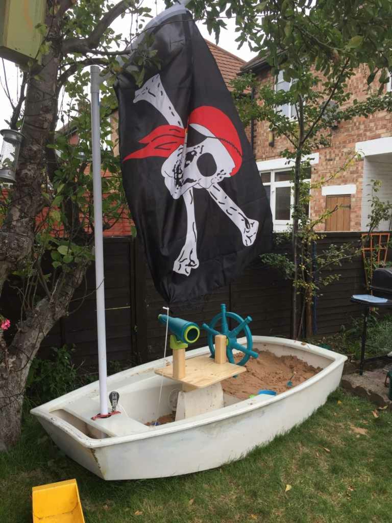 Idée créative de bateau pirate bac à sable enfants Bac à sable bricolage bateau pirate original