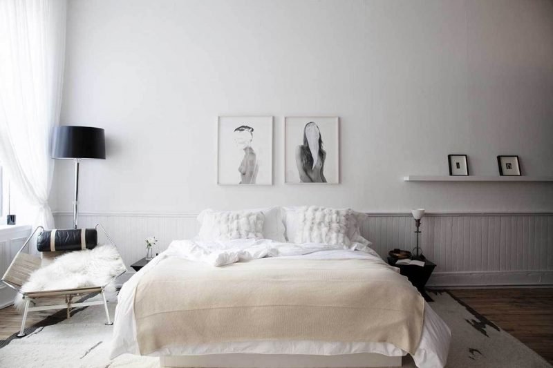 Le style scandinave rime avec harmonie ! chambre à coucher forme scandinave couleur blanche lit fauteuil