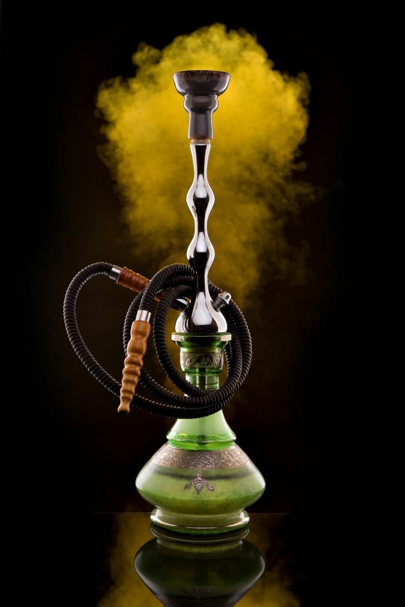 narguilé chicha verte avec arbre principal en argent