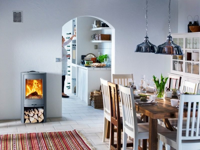 Camini a legna soggiorno scandinavo bianco Vita scandinava
