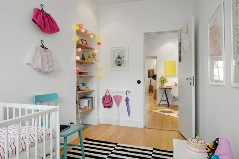 Camera da letto scandinava bianca per la cameretta del bambino Nicchia da parete per soggiorno scandinavo