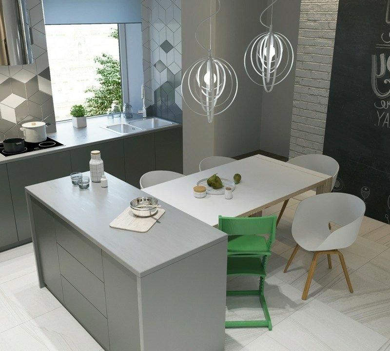 Sedia verde da cucina scandinava vivente Cucina moderna vivente scandinava