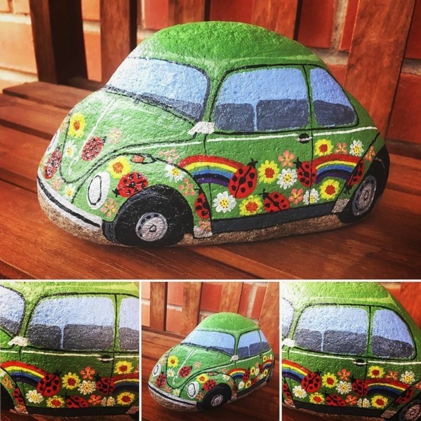 Idee artigianali fai-da-te dipingono automobili con pietre