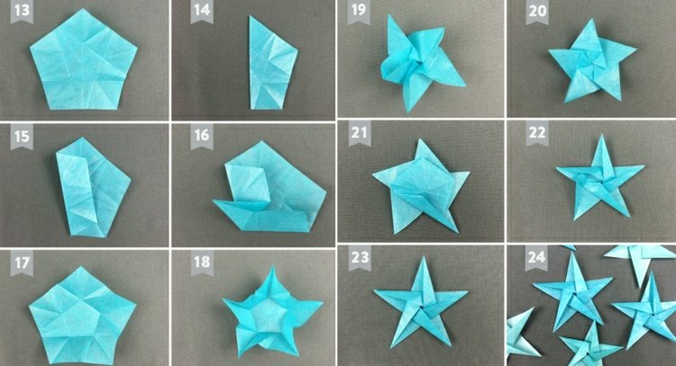 Izrada zvijezda, presavijanje papirnatog papira Upute u slikama