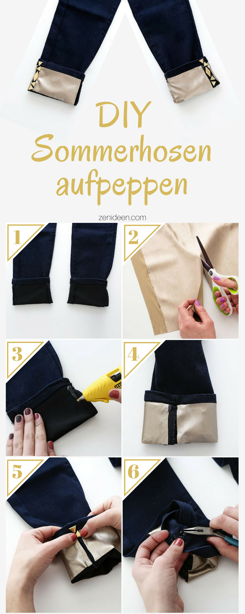 Pantalon d'été doré bricolage en denim Pantalon d'été doré bricolage en denim