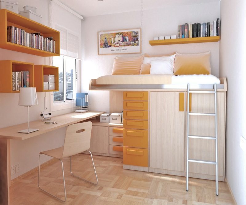 La stanza degli adolescenti allestisce piccoli mobili salvaspazio