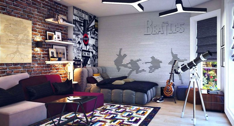 Stanza degli adolescenti che installa il telescopio moderno