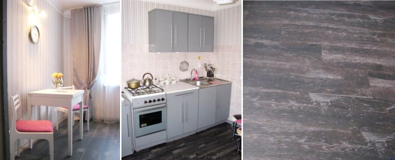 Тъмен линолеум за отлежало дърво