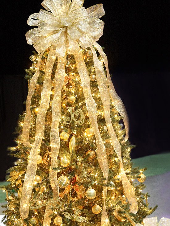 Ornamento albero di Natale pizzo dorato fiocco organza Albero di Natale decorare pizzo organza fiocco