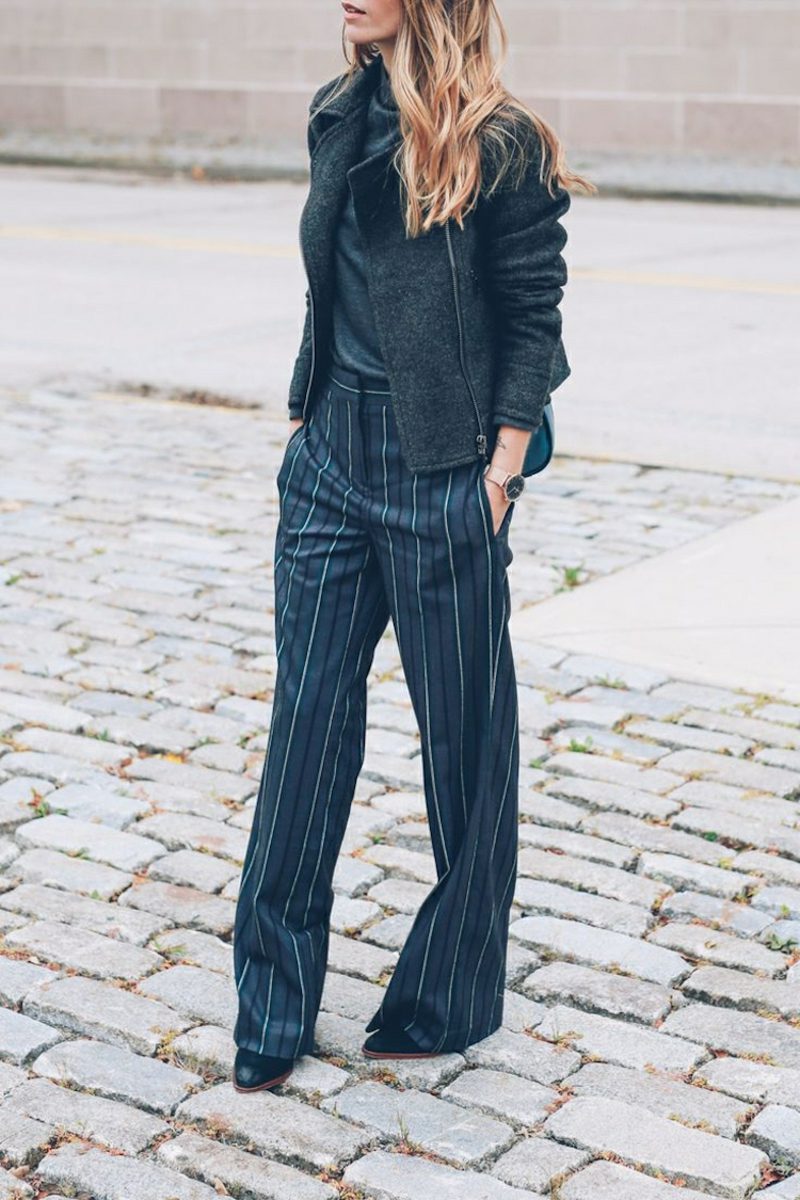 široke ženske hlače s elegantnim prugastim uzorkom