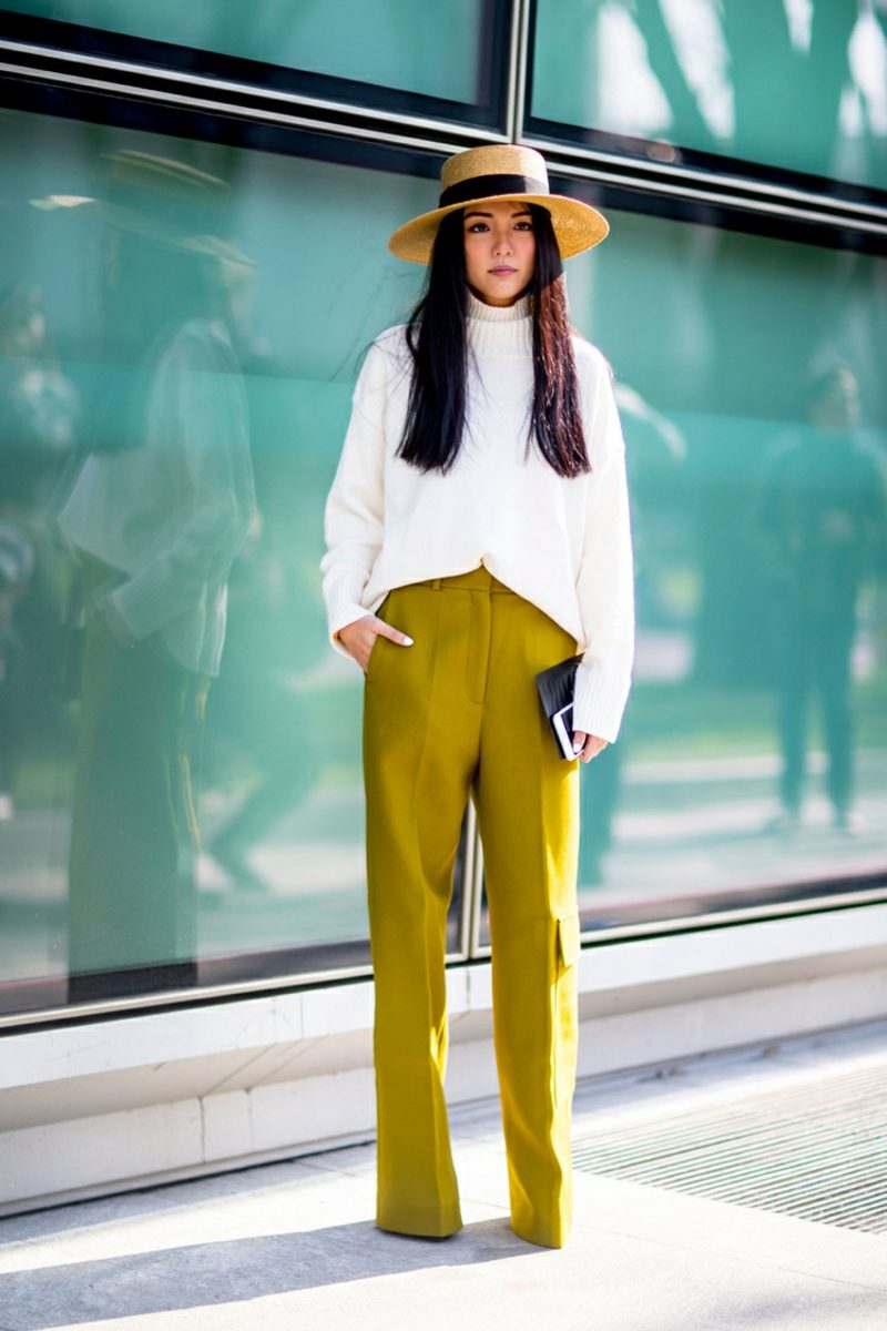 široke ženske hlače moderne limete zelene boje