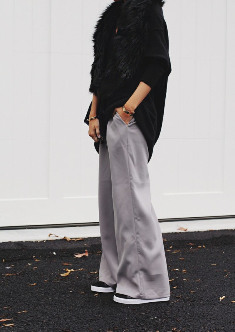 široke ženske hlače sive oversize