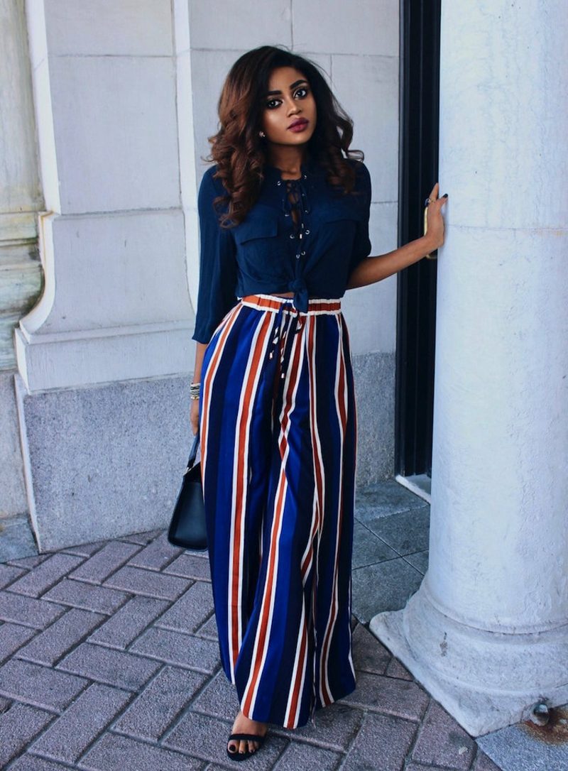 široke ženske hlače uzorak pruga izvornog izgleda